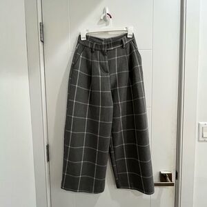 Monki Grey and White Window Pane Cropped High Waisted Trousers